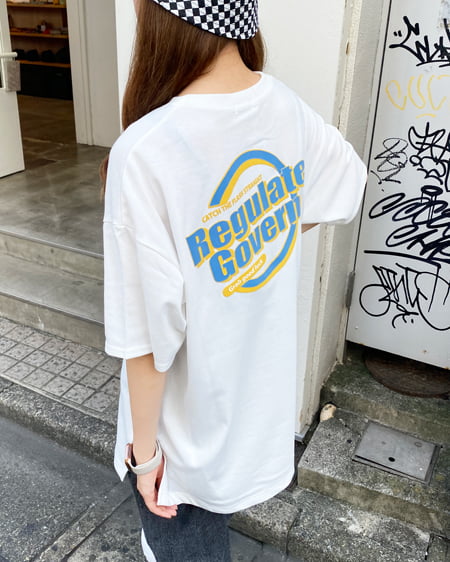 INGNI(イング) BACK発泡サークルロゴTシャツ ｵﾌﾎﾜｲﾄ/ﾌﾞﾙｰ