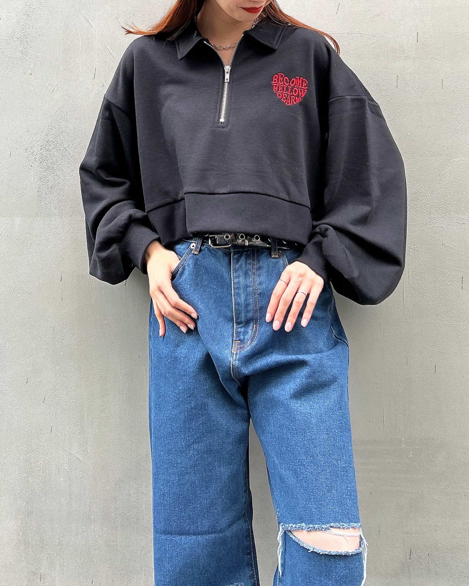 ハーフZIP胸ロゴスウェットトップス｜INGNI(イング) 公式通販