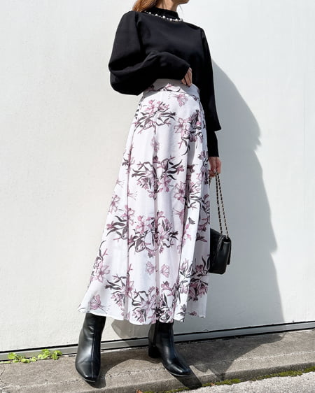 INGNI(イング) 花柄オーガンジーフレアスカート オフホワイト/ピンク