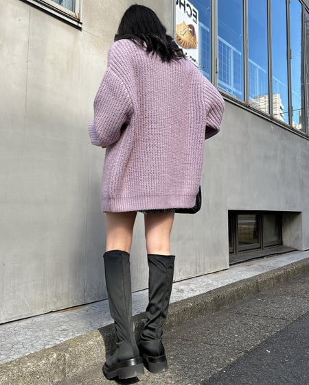 INGNI（イング） もちもち畦ルーズカーディガン ﾊﾟｰﾌﾟﾙ
