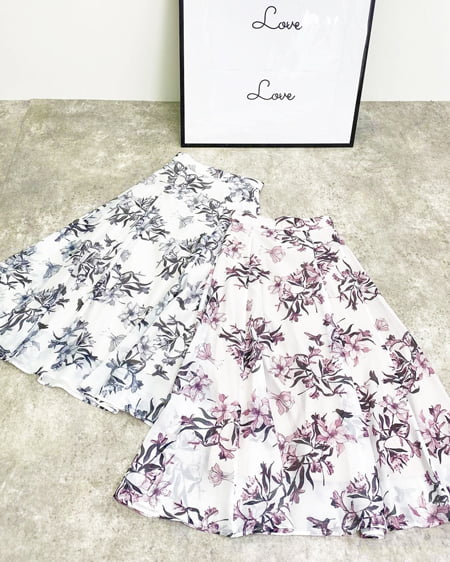 INGNI(イング) 花柄オーガンジーフレアスカート オフホワイト/ピンク