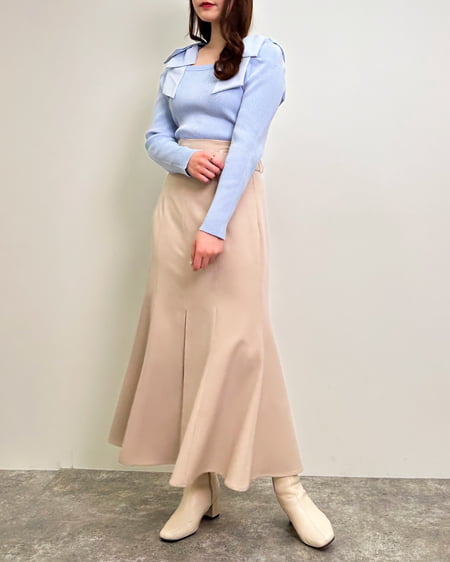 INGNI(イング) スクエアネック異素材肩リボンニット サックス