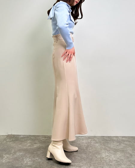 INGNI(イング) スクエアネック異素材肩リボンニット サックス