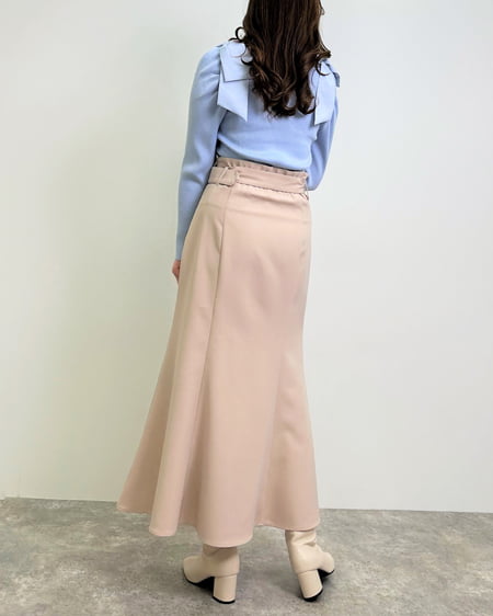 INGNI(イング) スクエアネック異素材肩リボンニット サックス