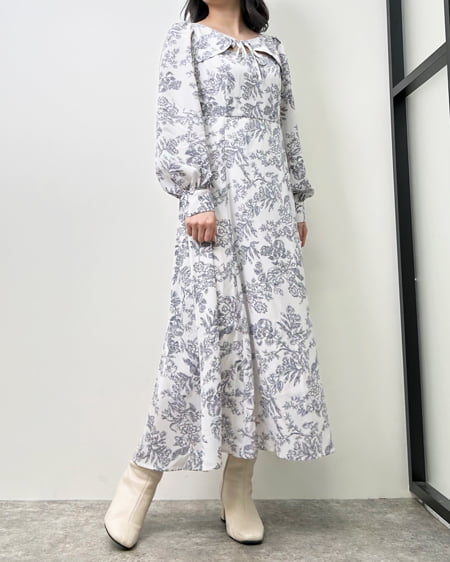 INGNI（イング） トワルドジュイ柄デコルテオープンワンピース ｺﾝ