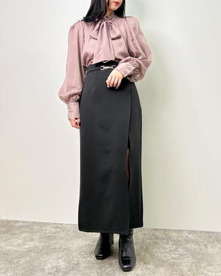 INGNI（イング） ラメシアーハイネックボウタイブラウス ｸﾞﾚｰｼﾞｭ