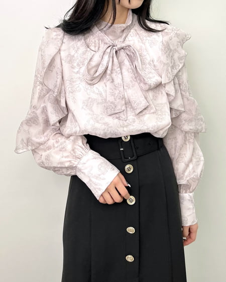 INGNI（イング） 袖フリル花柄シアーブラウス ﾌﾞﾗｳﾝ