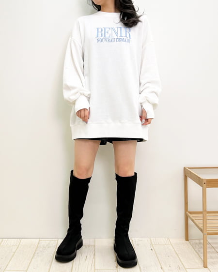 INGNI(イング) ふくれ刺しゅうロゴチュニック オフホワイト/ブルー