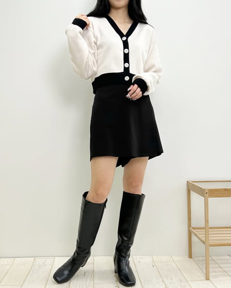 INGNI(イング) 配色装飾ボタンニットカーディガン アイボリー/クロ