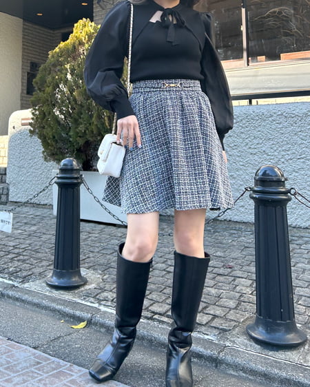 INGNI(イング) ビット付タックギャザーフレアスカート ツィード