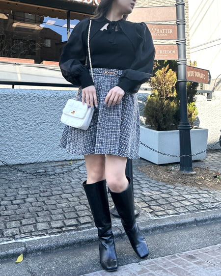 INGNI(イング) ビット付タックギャザーフレアスカート ツィード