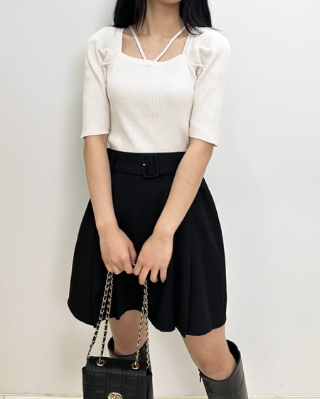 INGNI(イング) ホルタースクエアネック5分袖ニット アイボリー