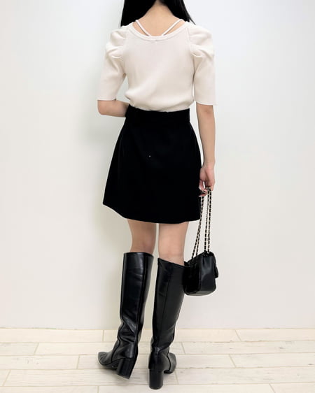 INGNI(イング) ホルタースクエアネック5分袖ニット アイボリー