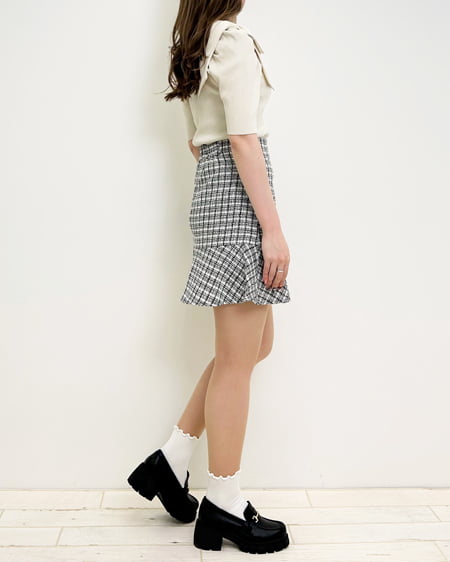 INGNI(イング) スクエアネック異素材肩リボン5分袖ニット オフホワイト