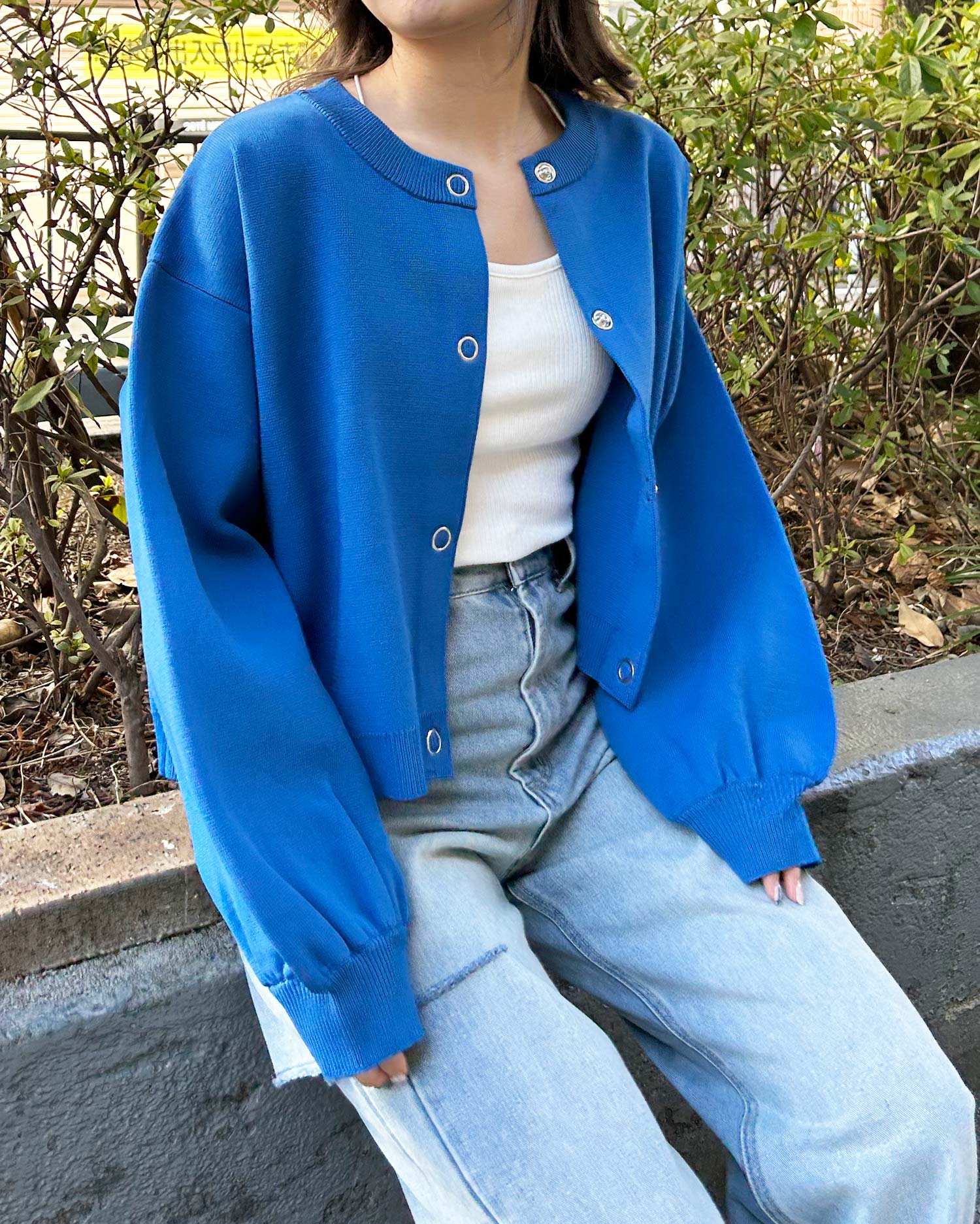 GRANCY カーディガン 青 ブルー M クルーネックオーバーニットカーディガン｜WOMEN｜250GAF70-385I