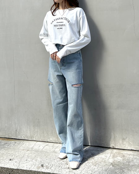 INGNI（イング） ラウンドロゴロングTシャツ ｵﾌﾎﾜｲﾄ/ｸﾛ