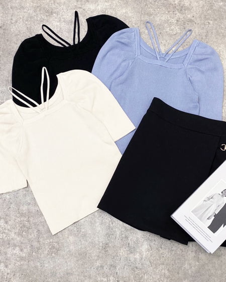 INGNI(イング) ホルタースクエアネック5分袖ニット アイボリー