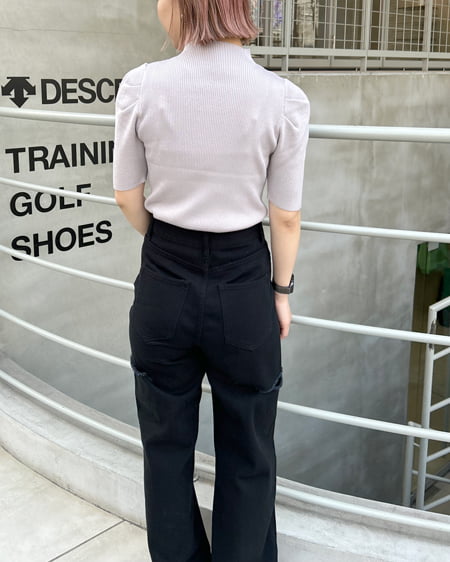 INGNI(イング) デコルテオープンパワショル5分袖ニット グレージュ