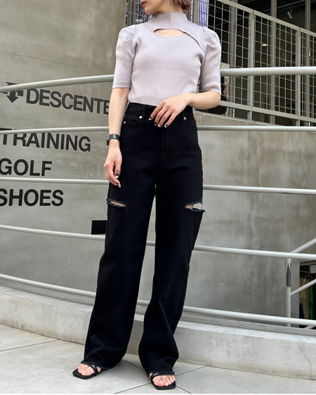 INGNI(イング) デコルテオープンパワショル5分袖ニット グレージュ