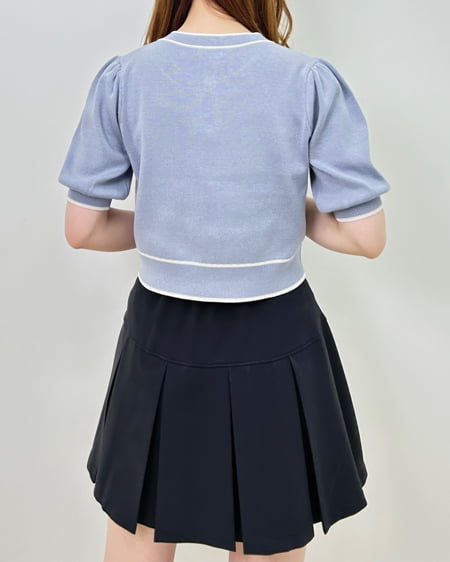 INGNI(イング) 配色半袖ニットカーディガン サックス/オフホワイト