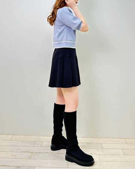 INGNI(イング) 配色半袖ニットカーディガン サックス/オフホワイト