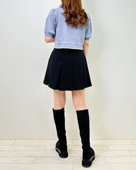 INGNI(イング) 配色半袖ニットカーディガン サックス/オフホワイト