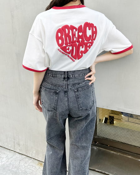 INGNI(イング) BACKハートロゴリンガーTシャツ オフホワイト/アカ