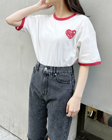 INGNI(イング) BACKハートロゴリンガーTシャツ オフホワイト/アカ