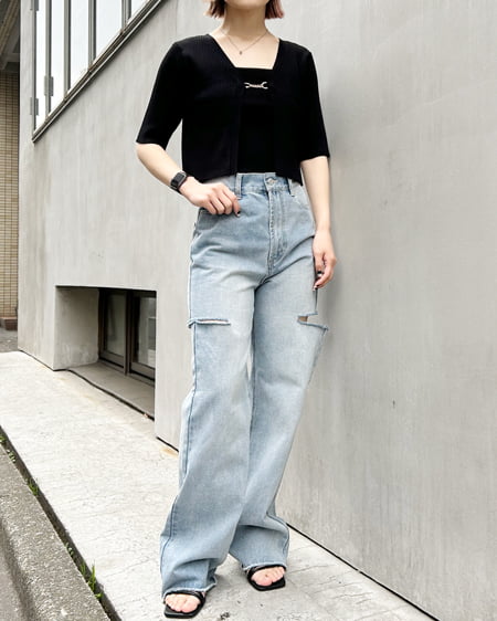 INGNI（イング） フロントチェーン付半袖ボレロニット＋キャミSET ｸﾛ