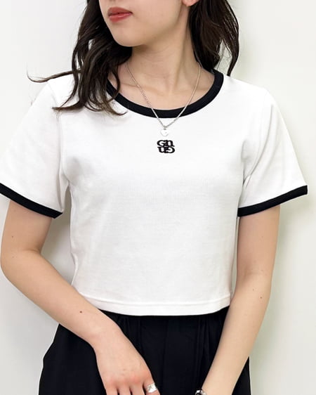 【着用動画あり】胸刺繍ロゴリンガーリブTシャツ