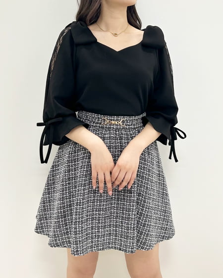 INGNI(イング) ビット付タックギャザーフレアスカート ツィード