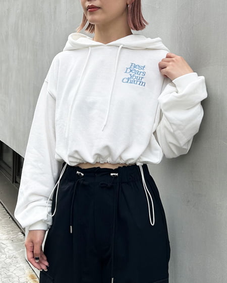 裾ドロストミニスウェットショートパーカー