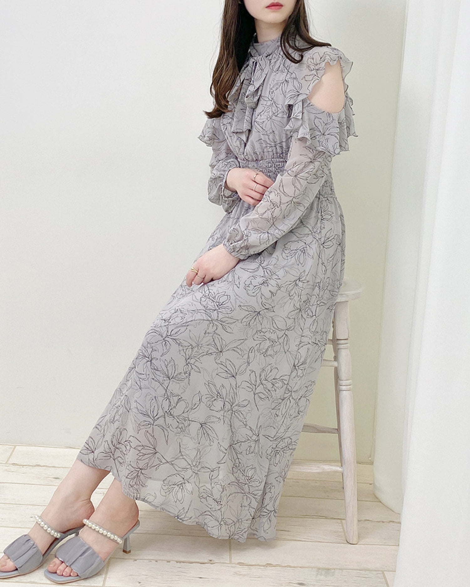 肩開きフリル花柄シフォンワンピース｜INGNI(イング) 公式通販｜INGNI STORE