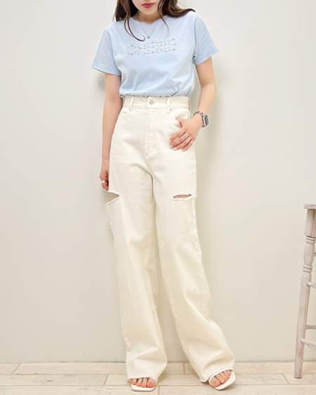 INGNI（イング） パールロゴちびTシャツ ﾗｲﾄﾌﾞﾙｰ