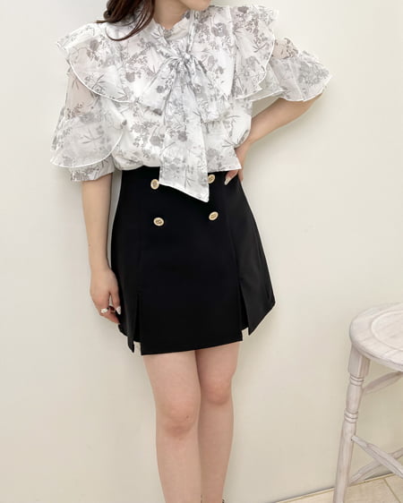 INGNI（イング） 袖フリル花柄シアー5分袖／ブラウス ｸﾞﾚｰ