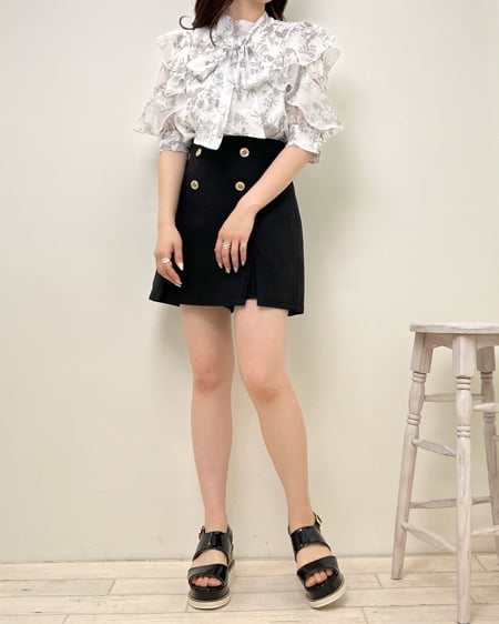 INGNI（イング） 袖フリル花柄シアー5分袖／ブラウス ｸﾞﾚｰ