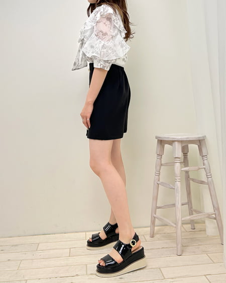 INGNI（イング） 袖フリル花柄シアー5分袖／ブラウス ｸﾞﾚｰ