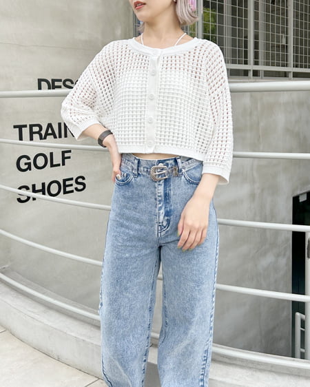 INGNI(イング) 2WAYショート丈/メッシュニット7分袖カーディガン オフホワイト