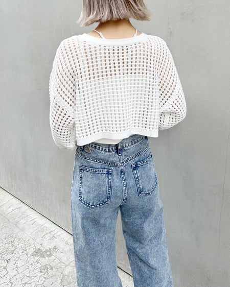 INGNI(イング) 2WAYショート丈/メッシュニット7分袖カーディガン オフホワイト