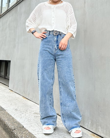 INGNI(イング) 2WAYショート丈/メッシュニット7分袖カーディガン オフホワイト