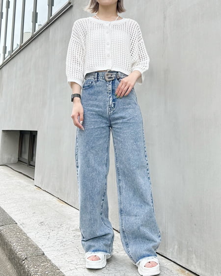 INGNI(イング) 2WAYショート丈/メッシュニット7分袖カーディガン オフホワイト