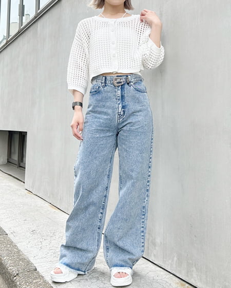 INGNI(イング) 2WAYショート丈/メッシュニット7分袖カーディガン オフホワイト