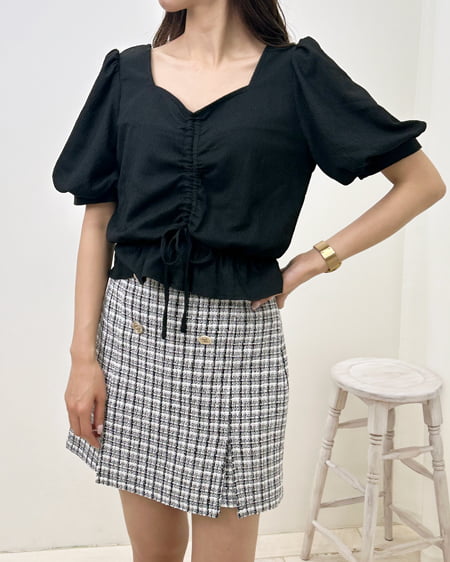 INGNI（イング） ドロストギャザー半袖ブラウス ｸﾛ