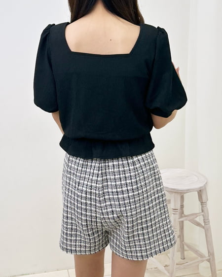 INGNI（イング） ドロストギャザー半袖ブラウス ｸﾛ