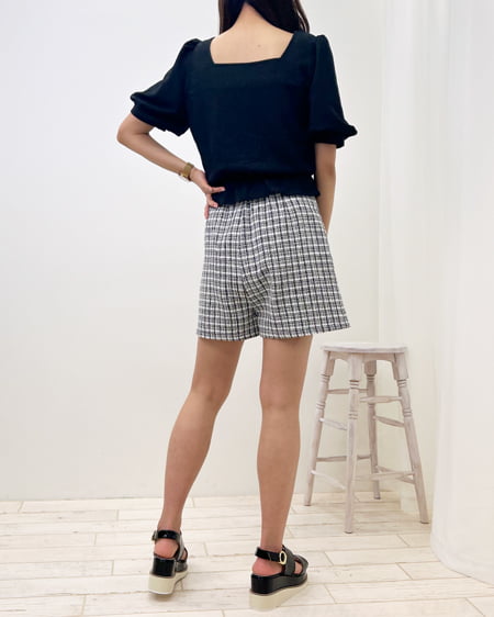 INGNI（イング） ドロストギャザー半袖ブラウス ｸﾛ