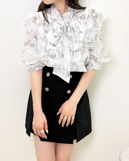 INGNI（イング） 袖フリル花柄シアー5分袖／ブラウス ｸﾞﾚｰ