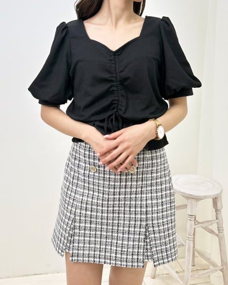 INGNI（イング） ドロストギャザー半袖ブラウス ｸﾛ