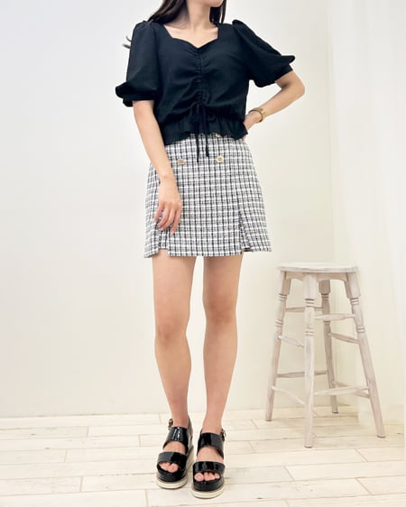 INGNI（イング） ドロストギャザー半袖ブラウス ｸﾛ