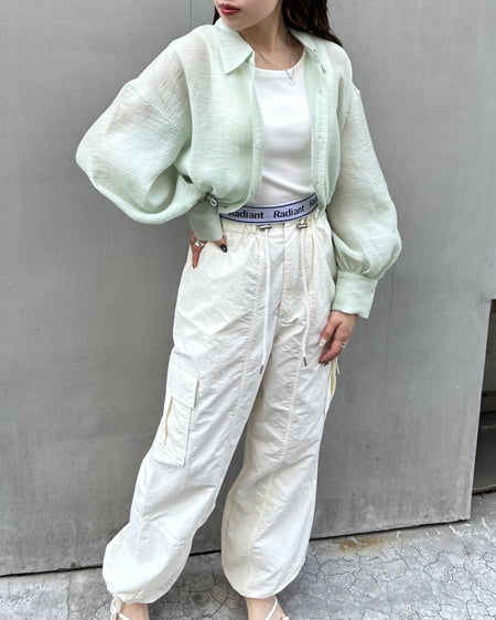 INGNI(イング) 裾ドローコードシアーシャツ ミントグリーン