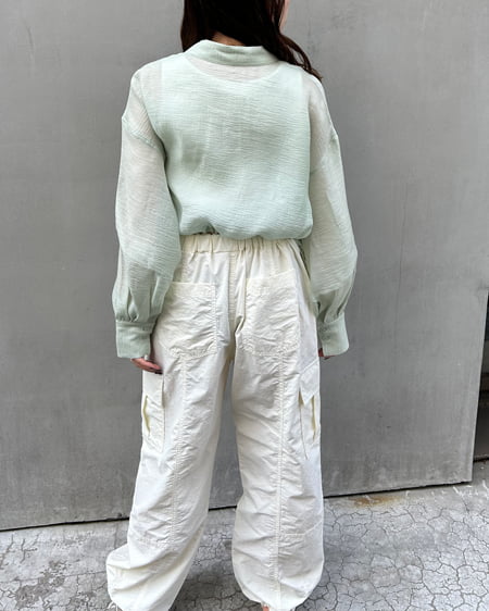 INGNI(イング) 裾ドローコードシアーシャツ ミントグリーン